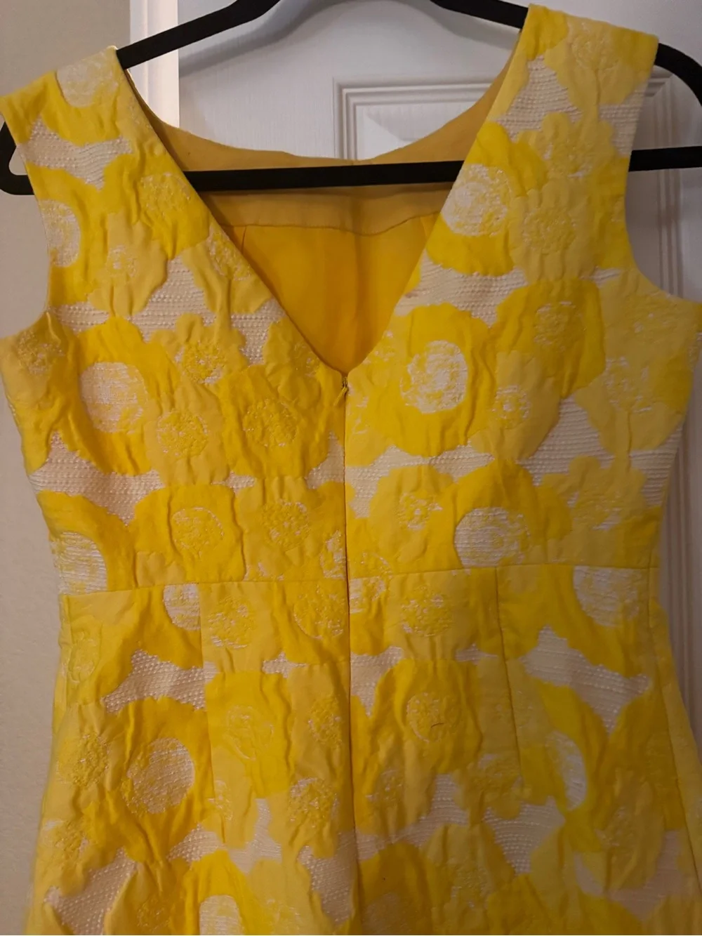 Tory Burch Yellow Floral Jacquard Sleeveless A-Line Dress